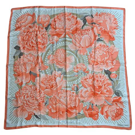 hermes peonies foulard|Hermès Peonies Coral Silk ref.182238 .